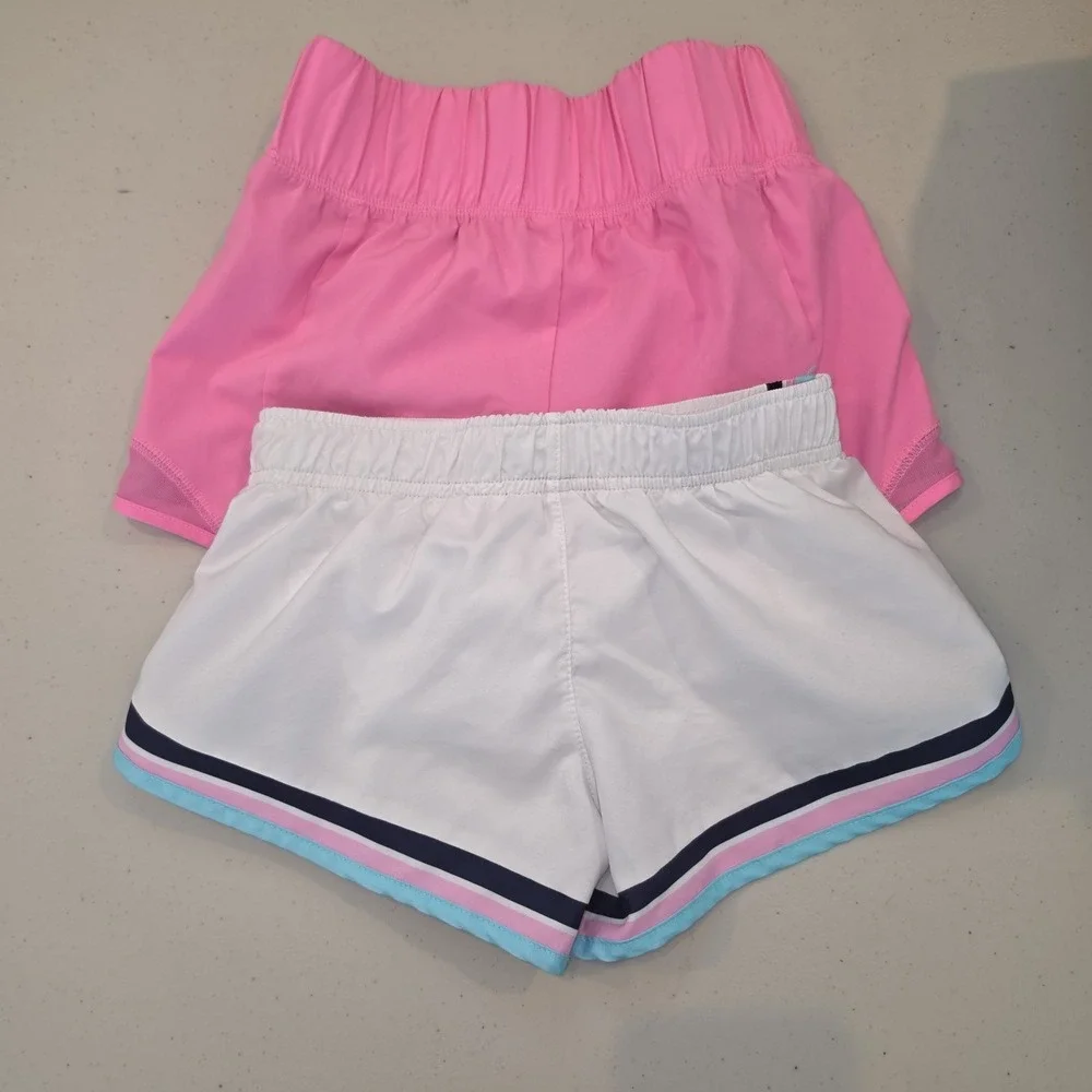 JUSTICE & Varsity Spirit~Lot of 2 Cheer SHORTS ~Pink & White~Girls M & 7/8